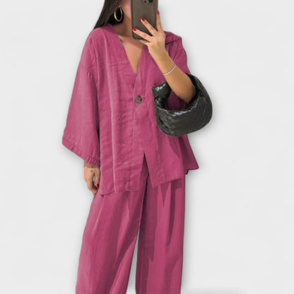 Roswitha – Lässiges V-Ausschnitt-Set mit Hose