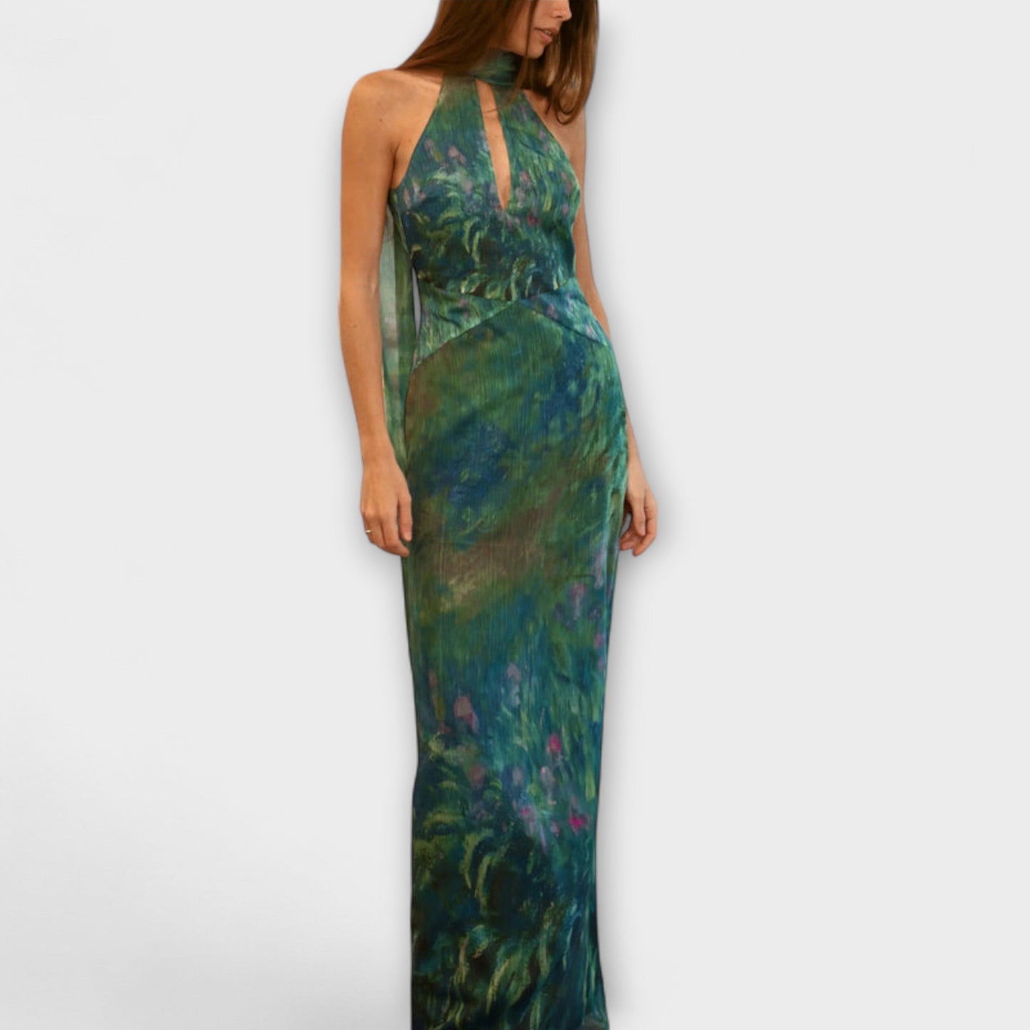 Henriette - Iris Druck Monet Maxikleid 