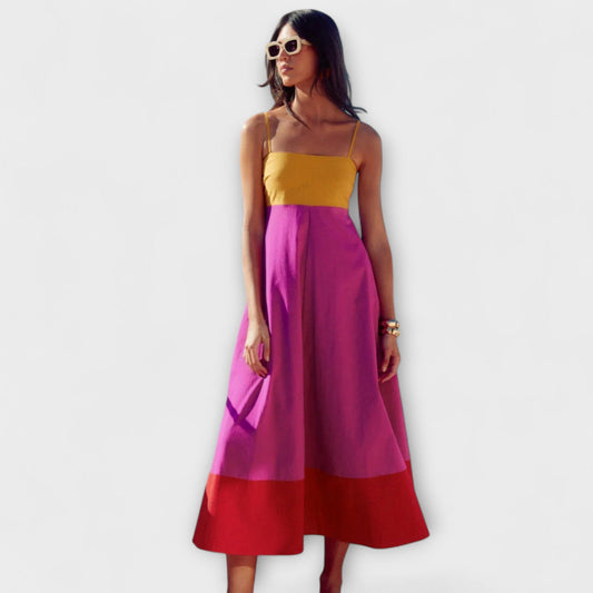 Sabine - Farbblock Spaghetti-Träger Kleid 