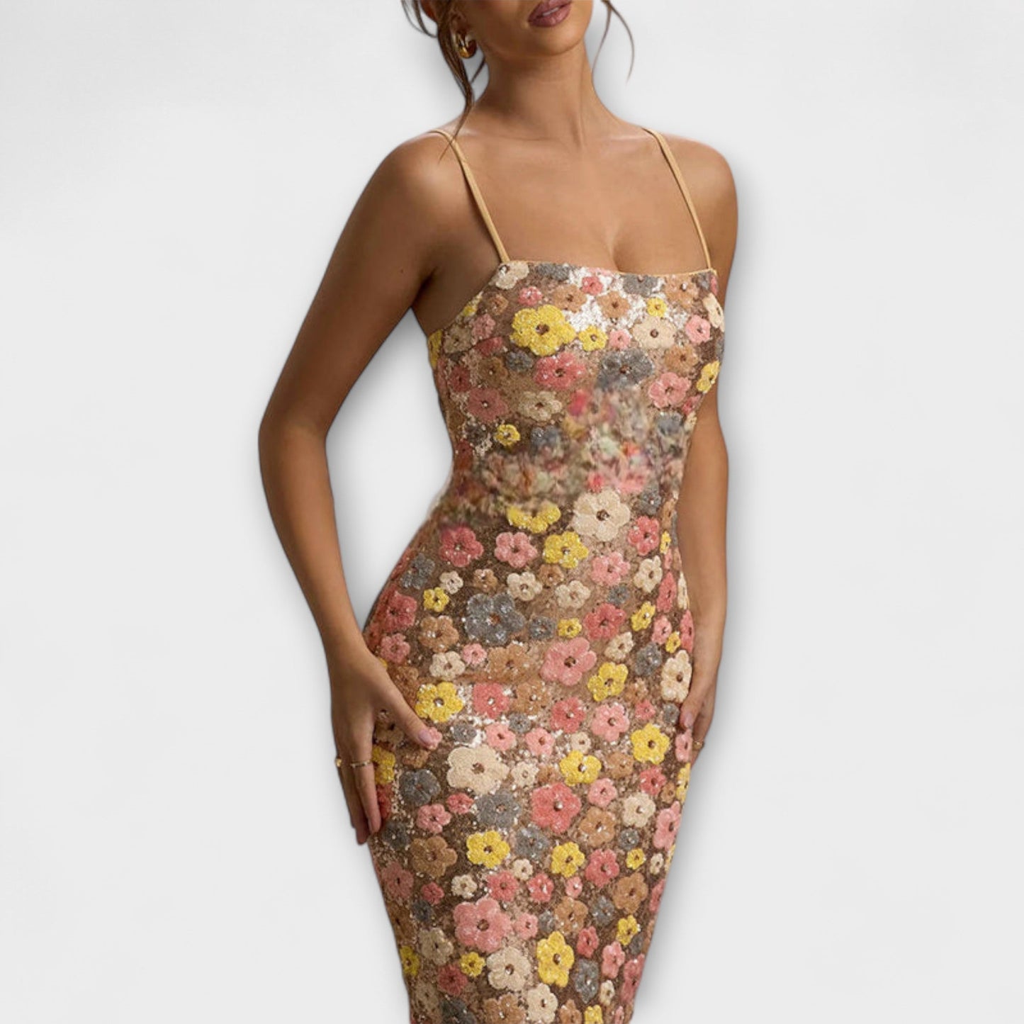 Nadine - Maxi-Kleid mit floralen Pailletten im 80er-Jahre-Stil