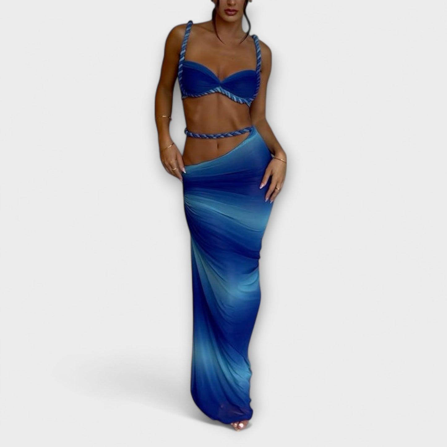 Minka – Stylishes Ombre-Zopfset mit Crop Top &amp; Überrock 