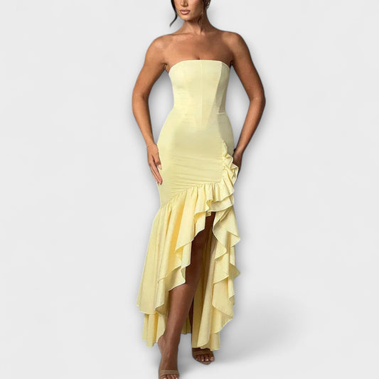Ulla - Off-Shoulder Slim Fit Maxikleid mit asymmetrischer Taille 