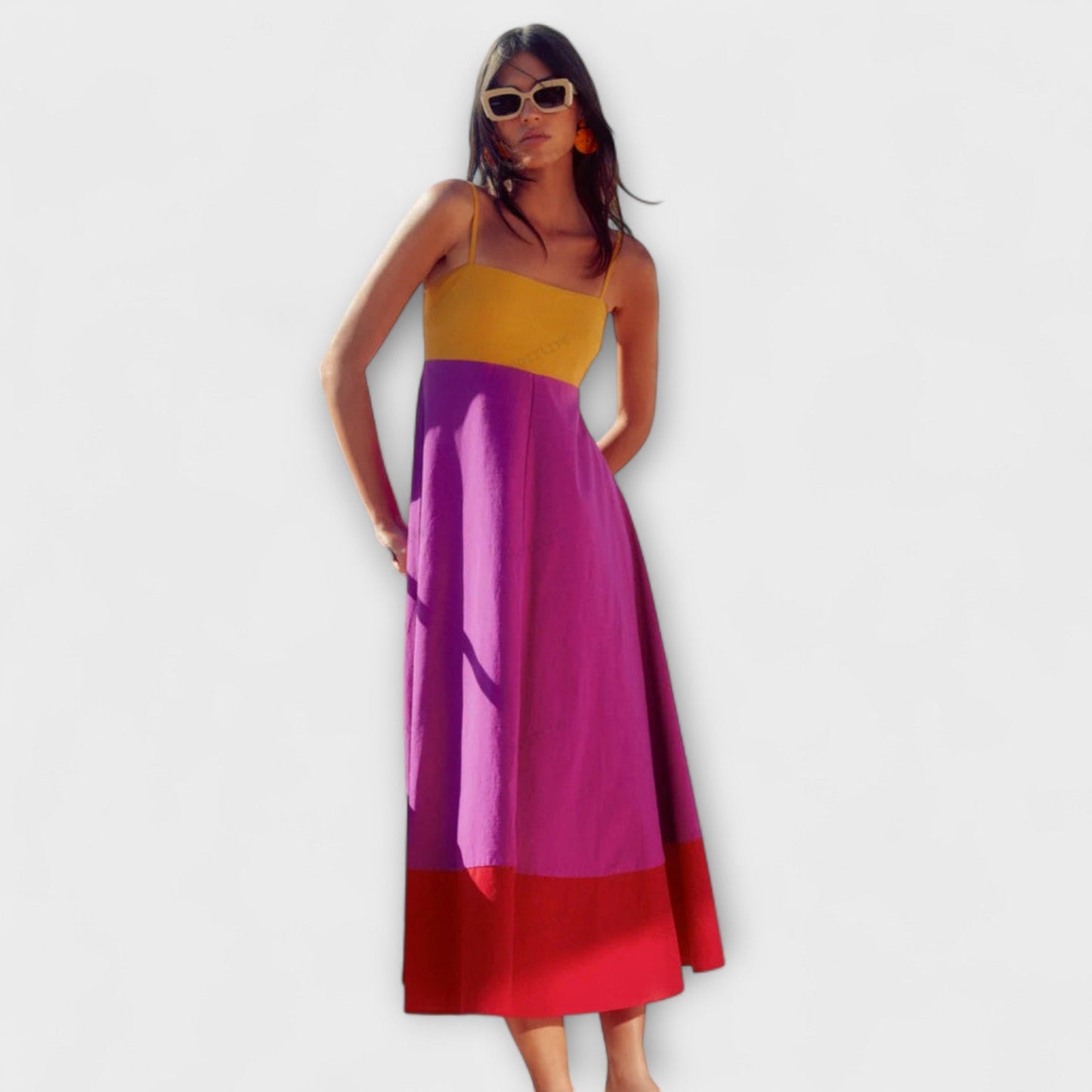 Sabine - Farbblock Spaghetti-Träger Kleid 