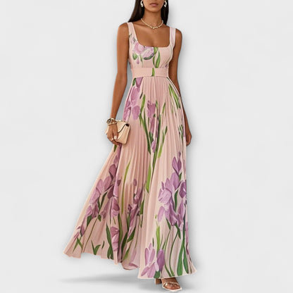 Jenny - Gefaltetes florales Chiffon Maxikleid 