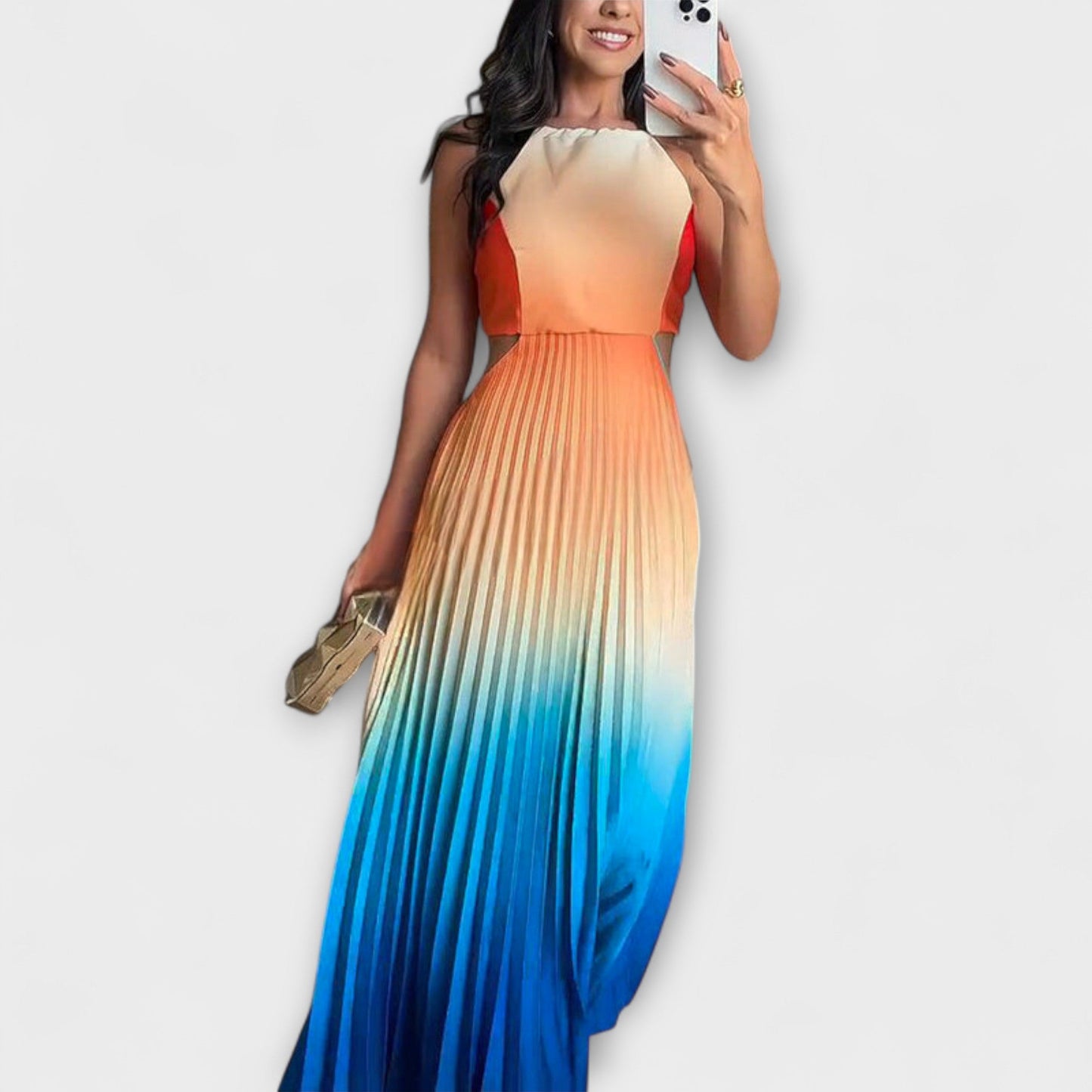 Friedel - Schickes Rückfreies Krawatten-Gradient Faltenmaxikleid 