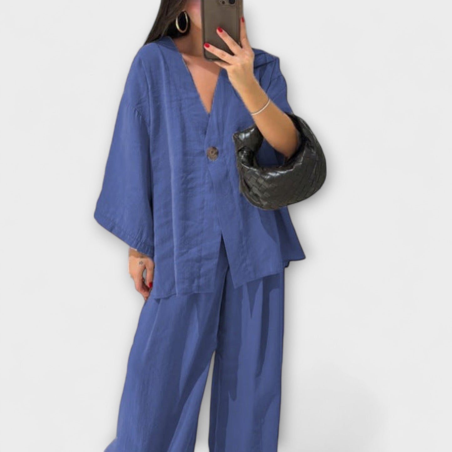 Roswitha – Lässiges V-Ausschnitt-Set mit Hose