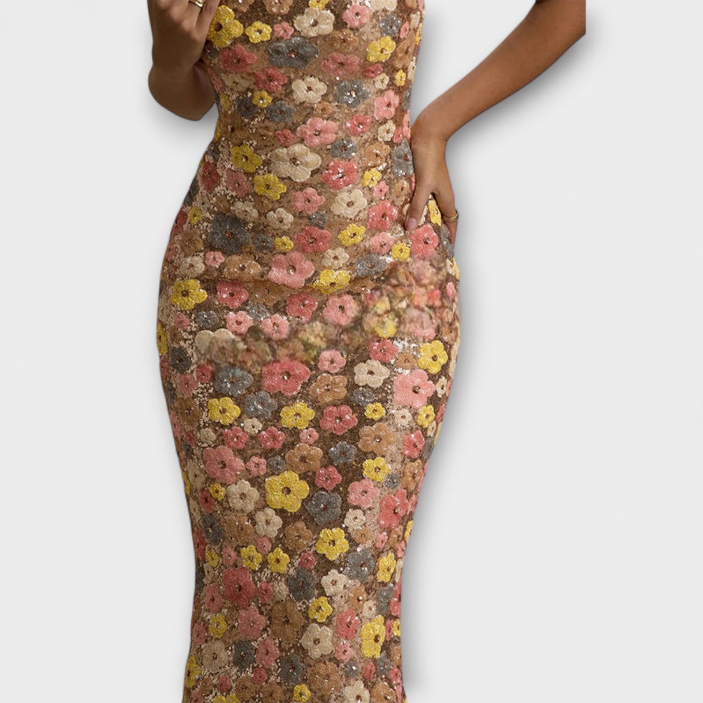 Nadine - Maxi-Kleid mit floralen Pailletten im 80er-Jahre-Stil