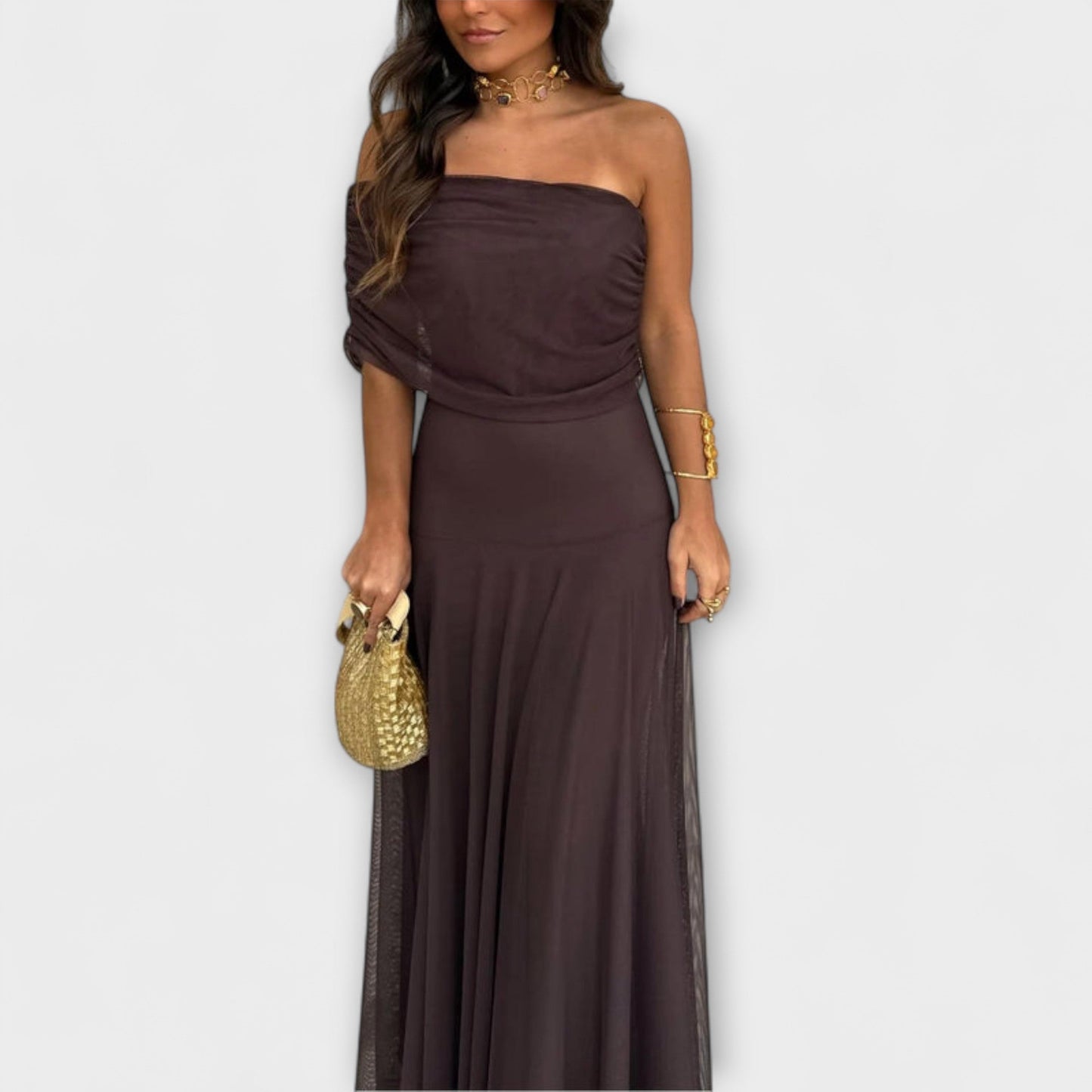 Anke - Toledo Ein-Schulter Mesh Maxi Kleid 