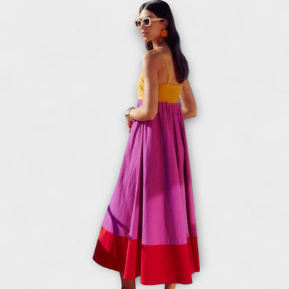 Sabine - Farbblock Spaghetti-Träger Kleid 