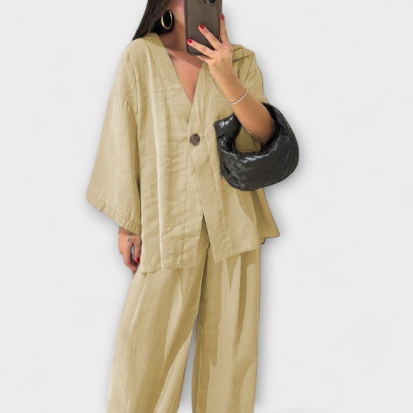 Roswitha – Lässiges V-Ausschnitt-Set mit Hose