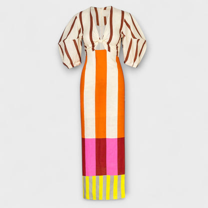 Elina - Maxi-Kleid mit Front-Ausschnitt und Puffärmeln