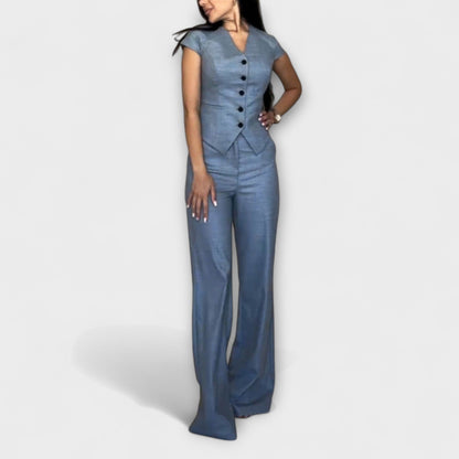 Nadina – Elegantes V-Ausschnitt-Top & Hosen-Set