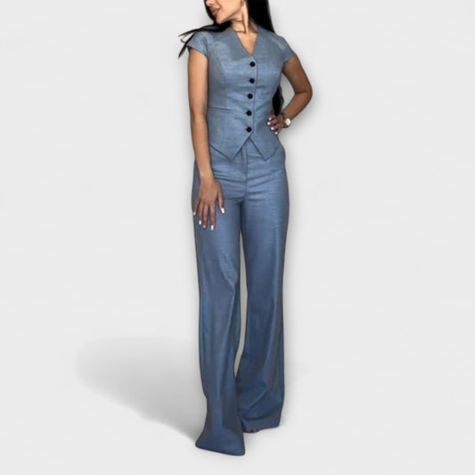 Nadina – Elegantes V-Ausschnitt-Top & Hosen-Set