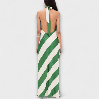 Antje - Streifenmuster Halter Rückenfreies Maxikleid 