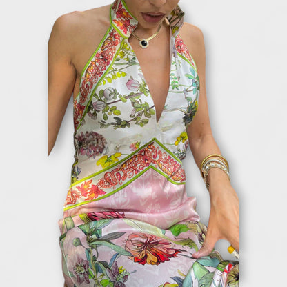 Ruth – Blumenmuster, lockeres Offenes Rücken-Maxikleid