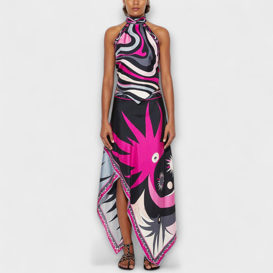 Everly - Set mit Neckholder-Top und asymmetrischem Midi-Rock