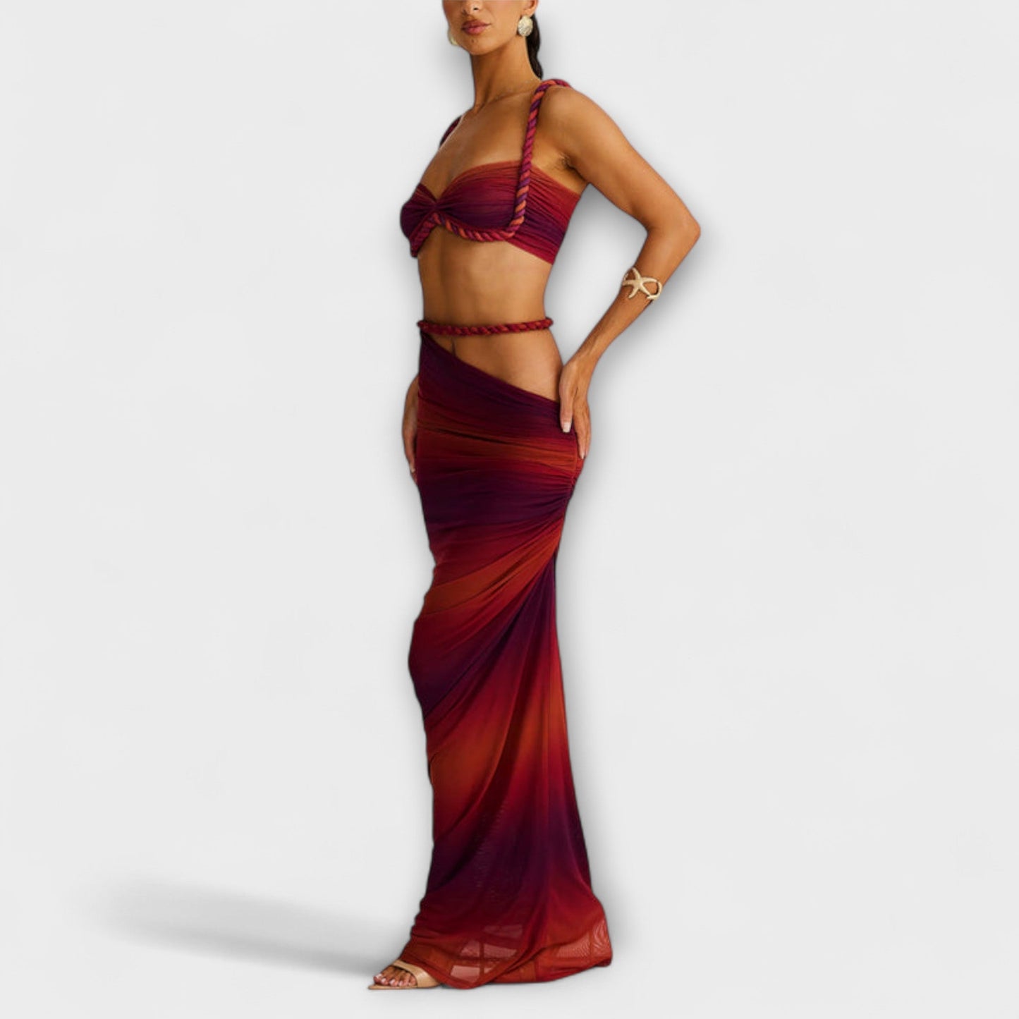 Minka – Stylishes Ombre-Zopfset mit Crop Top &amp; Überrock 