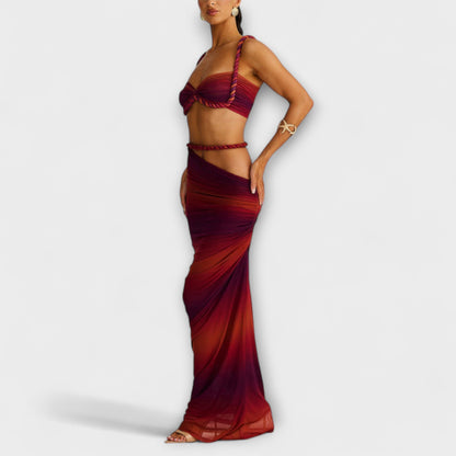 Minka – Stylishes Ombre-Zopfset mit Crop Top &amp; Überrock 