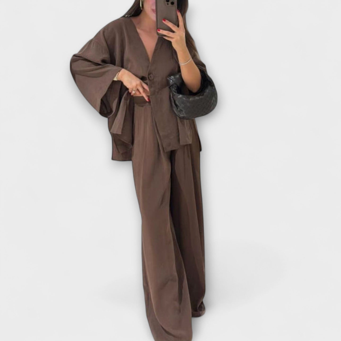 Roswitha – Lässiges V-Ausschnitt-Set mit Hose