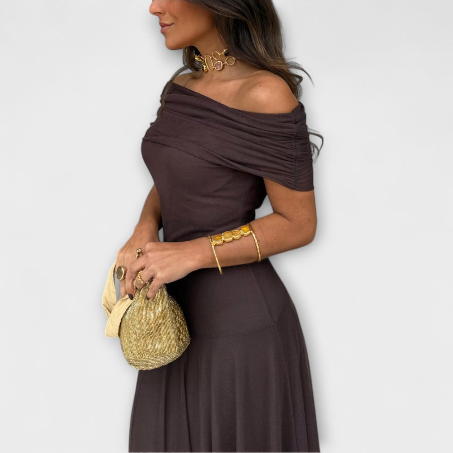 Anke - Toledo Ein-Schulter Mesh Maxi Kleid 