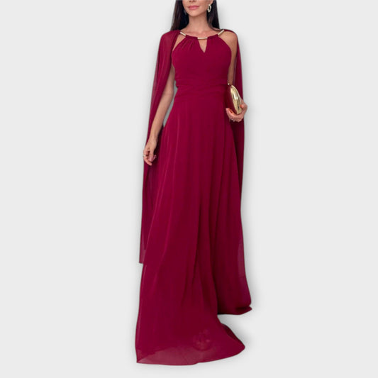 Elke - Elegantes Maxikleid mit Cape-Ärmeln und hohem Schlitz