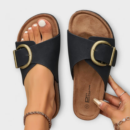 Nanni - Damen Kork Pantoletten mit Schnallenriemen Design