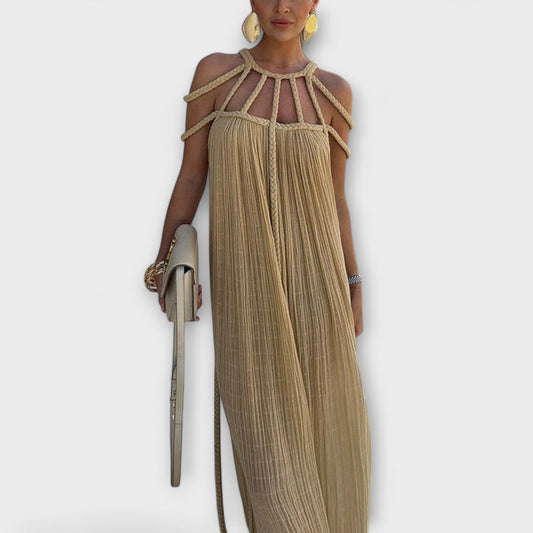 Helmine - Ein schickes Maxikleid aus Mischgewebe mit drapierten Zöpfen 