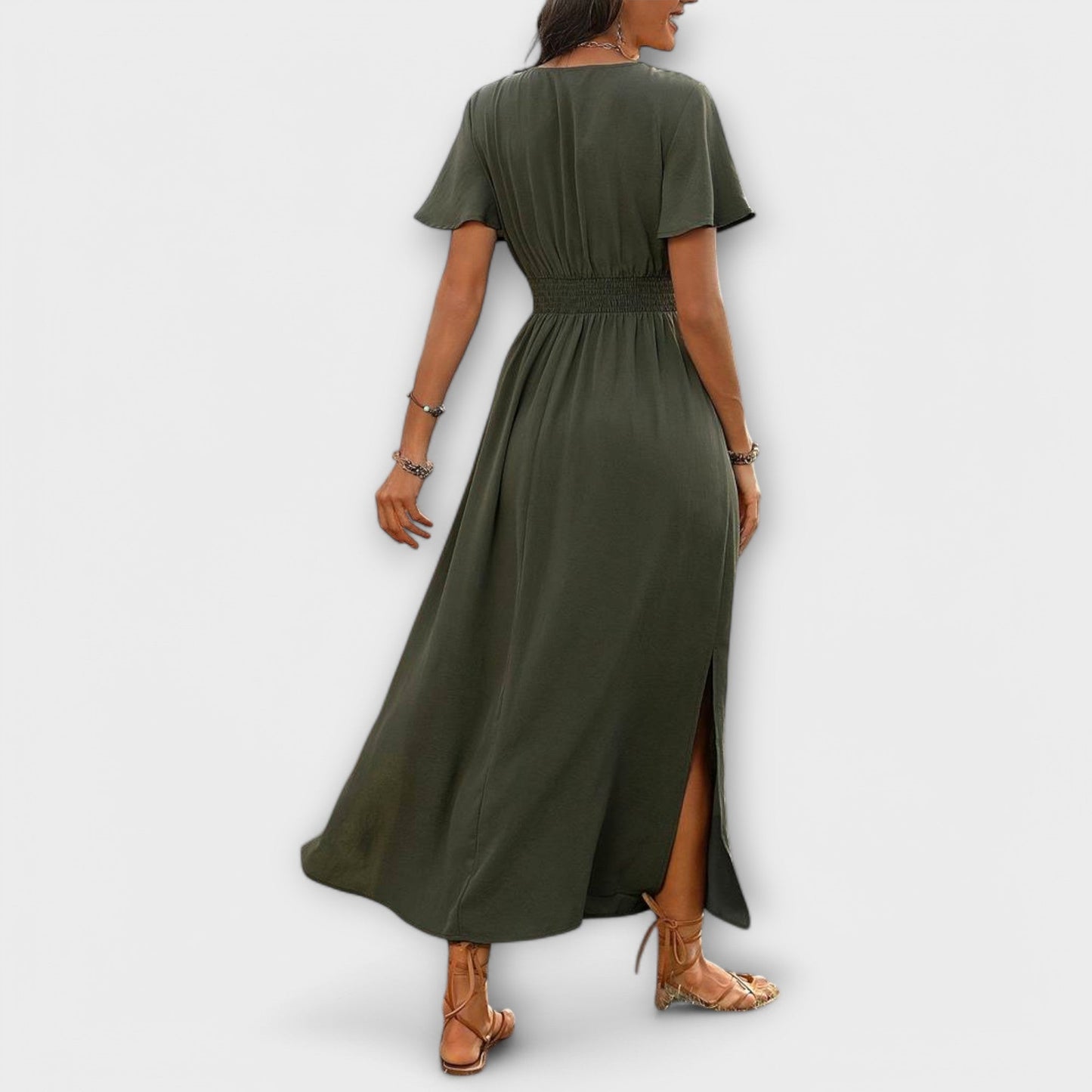Carline - Elegantes Boho Kleid mit V-Ausschnitt und langen Ärmeln 