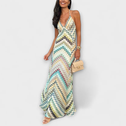 Patricia - Missoni Buntes Fischgrätenmuster Maxikleid 