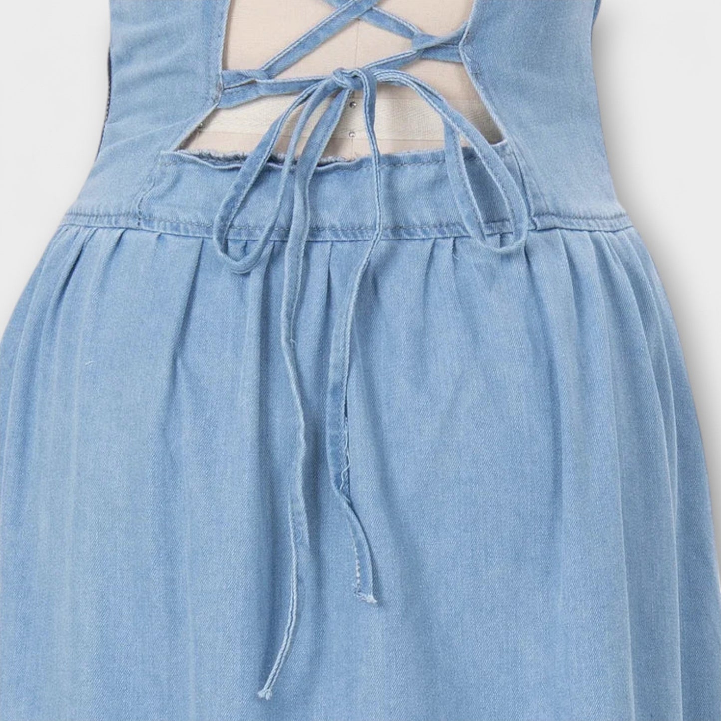 Tonia - Denim Blau Trägerloses Kleid 