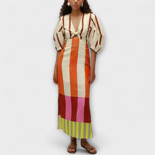 Elina - Maxi-Kleid mit Front-Ausschnitt und Puffärmeln