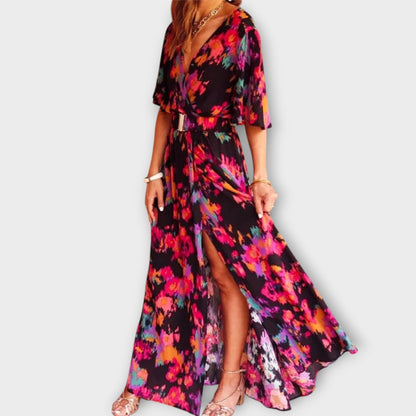 Brunhilde - Stilvolles Wickel-Maxikleid mit fliegendem Design 