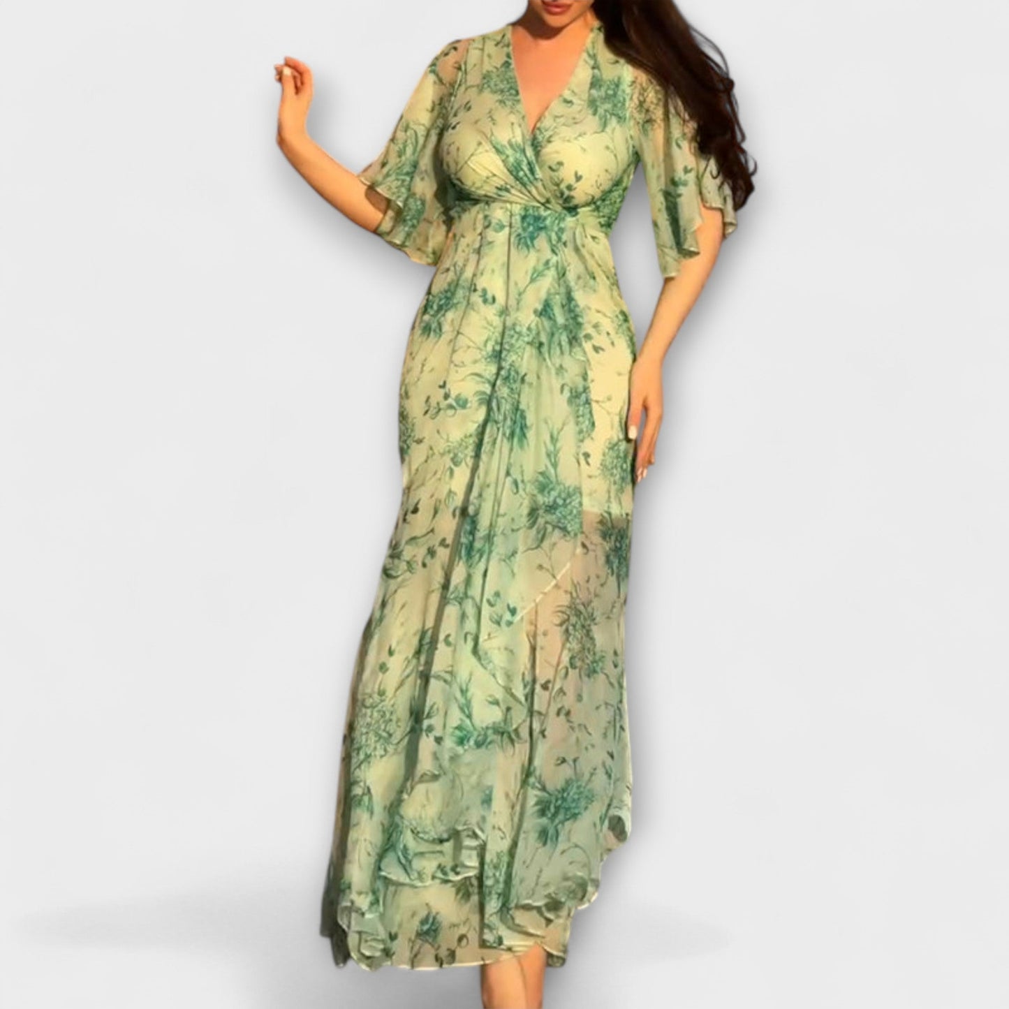 Marlene - Schickes Florales V-Ausschnitt Kleid 