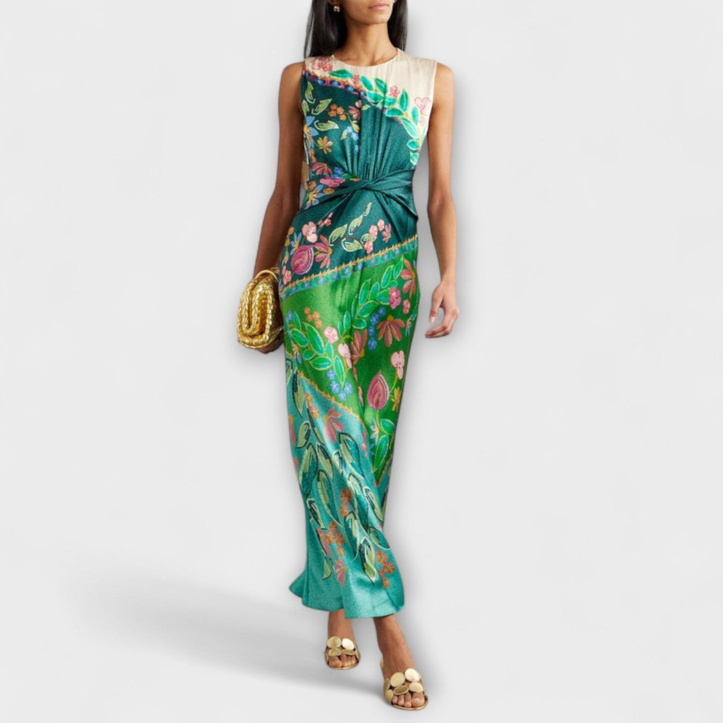 Bianka – Elegantes, verdrehtes, drapiertes Blumen-Maxikleid