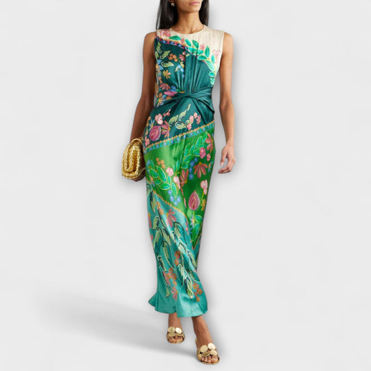 Bianka – Elegantes, verdrehtes, drapiertes Blumen-Maxikleid