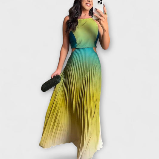 Friedel - Schickes Rückfreies Krawatten-Gradient Faltenmaxikleid 