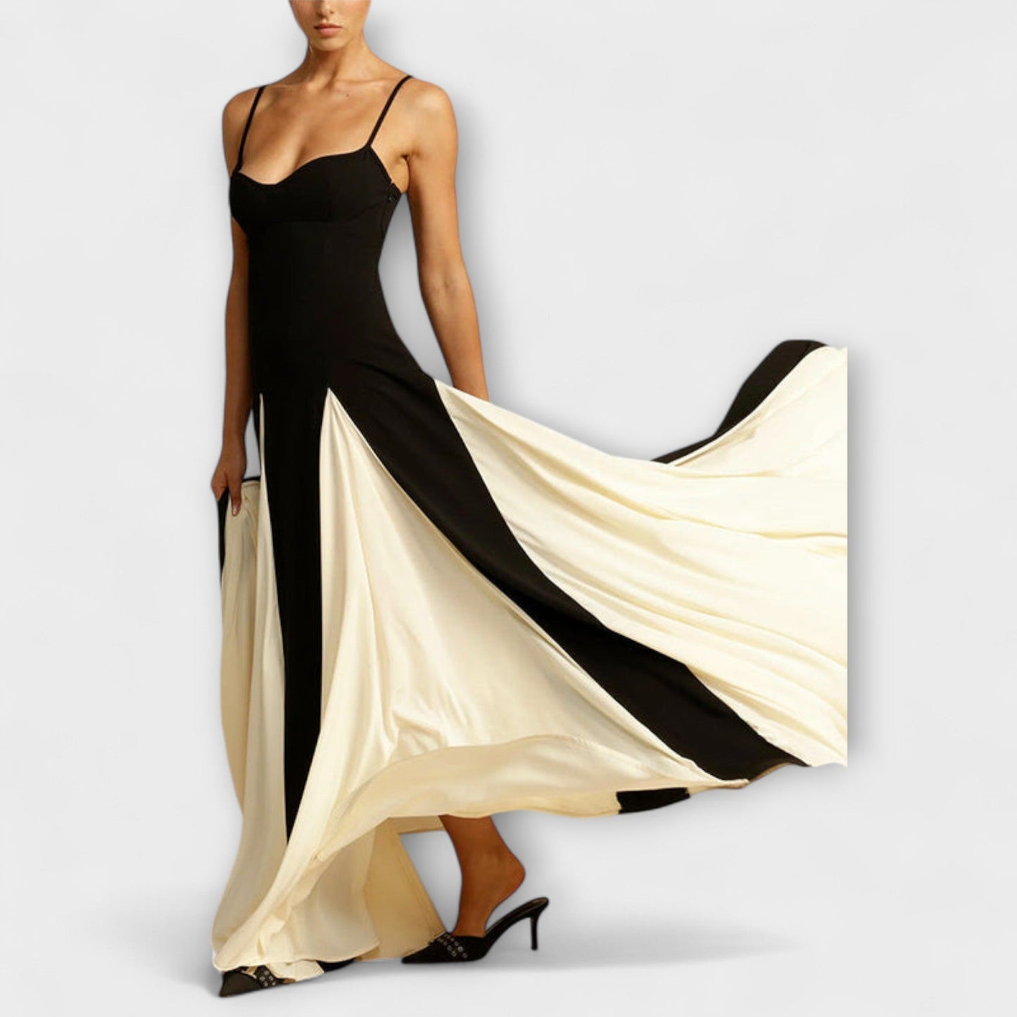 Mona - Klassische Eleganz A-Linie Maxikleid mit Tüllpanelen