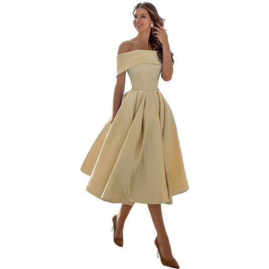Mariele - Schickes schulterfreies drapiertes Maxikleid