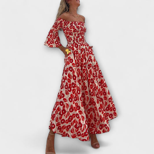 Katharina – Urlaubstaugliches schulterfreies Maxikleid