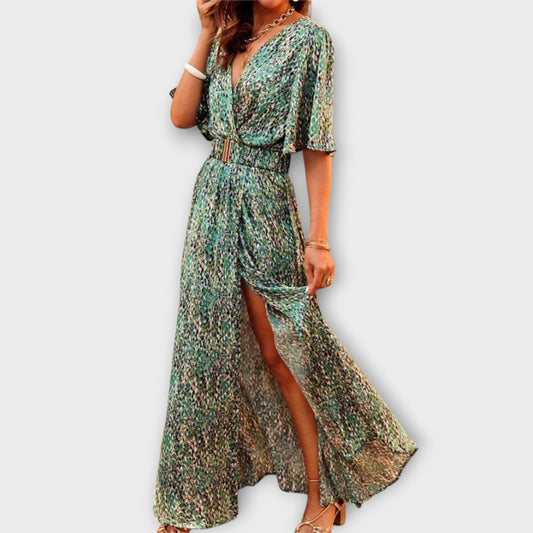 Brunhilde - Stilvolles Wickel-Maxikleid mit fliegendem Design 