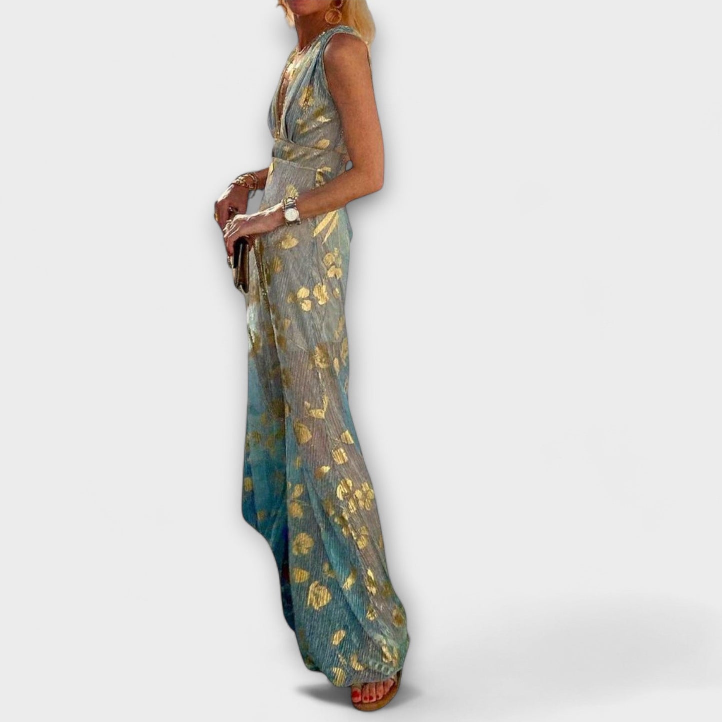 Sybilla - Fließendes Kleid mit V-Ausschnitt und Pailletten-Details 
