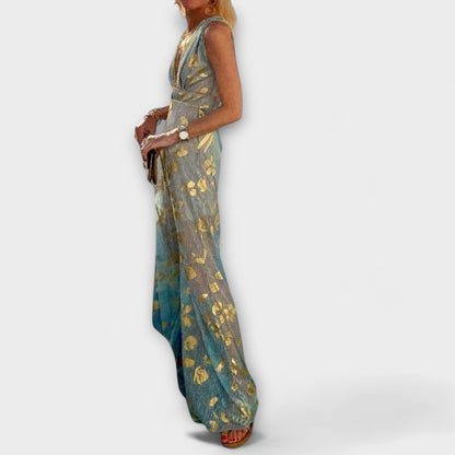 Sybilla - Fließendes Kleid mit V-Ausschnitt und Pailletten-Details 