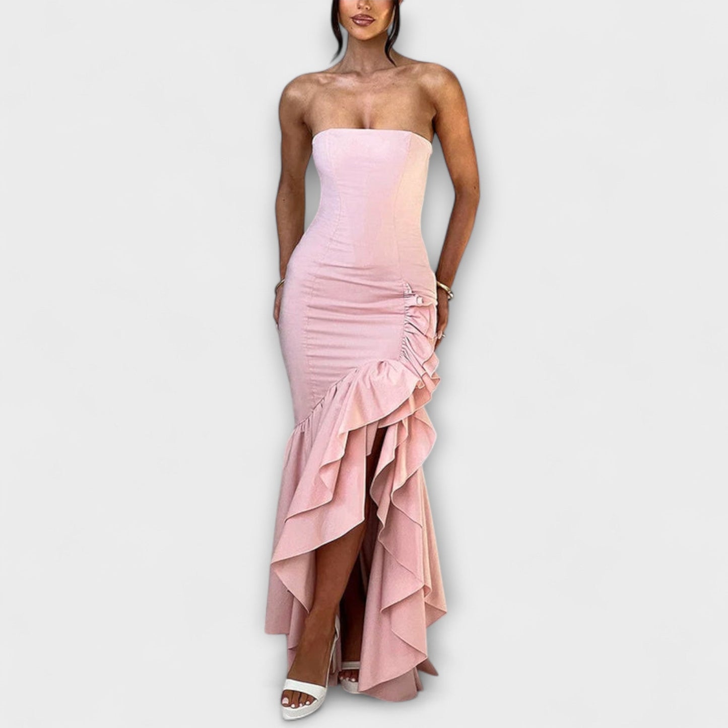 Ulla - Off-Shoulder Slim Fit Maxikleid mit asymmetrischer Taille 