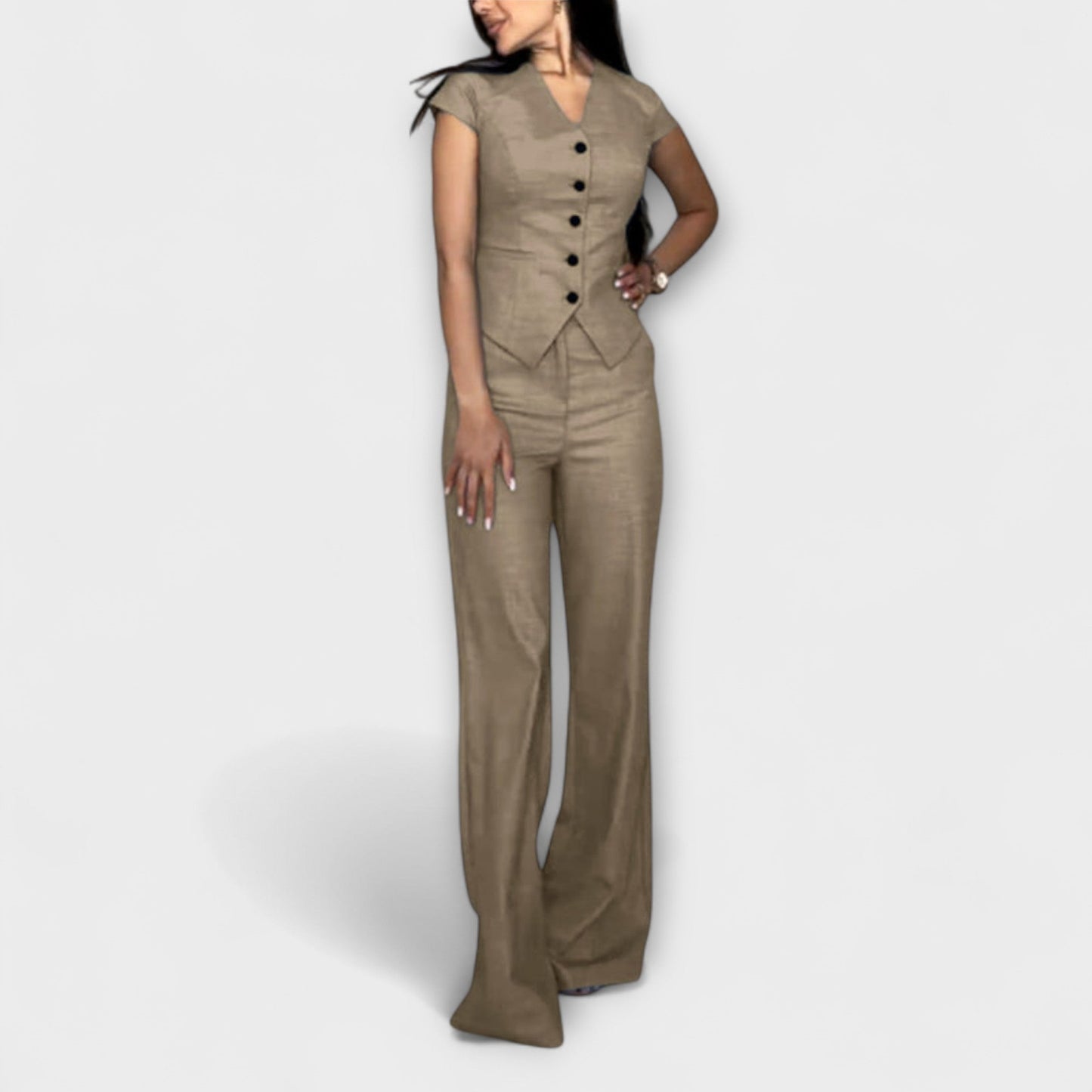 Nadina – Elegantes V-Ausschnitt-Top & Hosen-Set