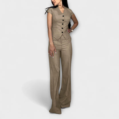 Nadina – Elegantes V-Ausschnitt-Top & Hosen-Set