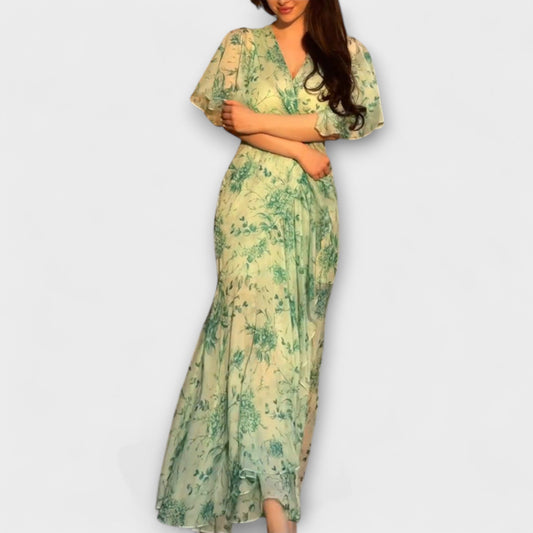 Marlene - Schickes Florales V-Ausschnitt Kleid 