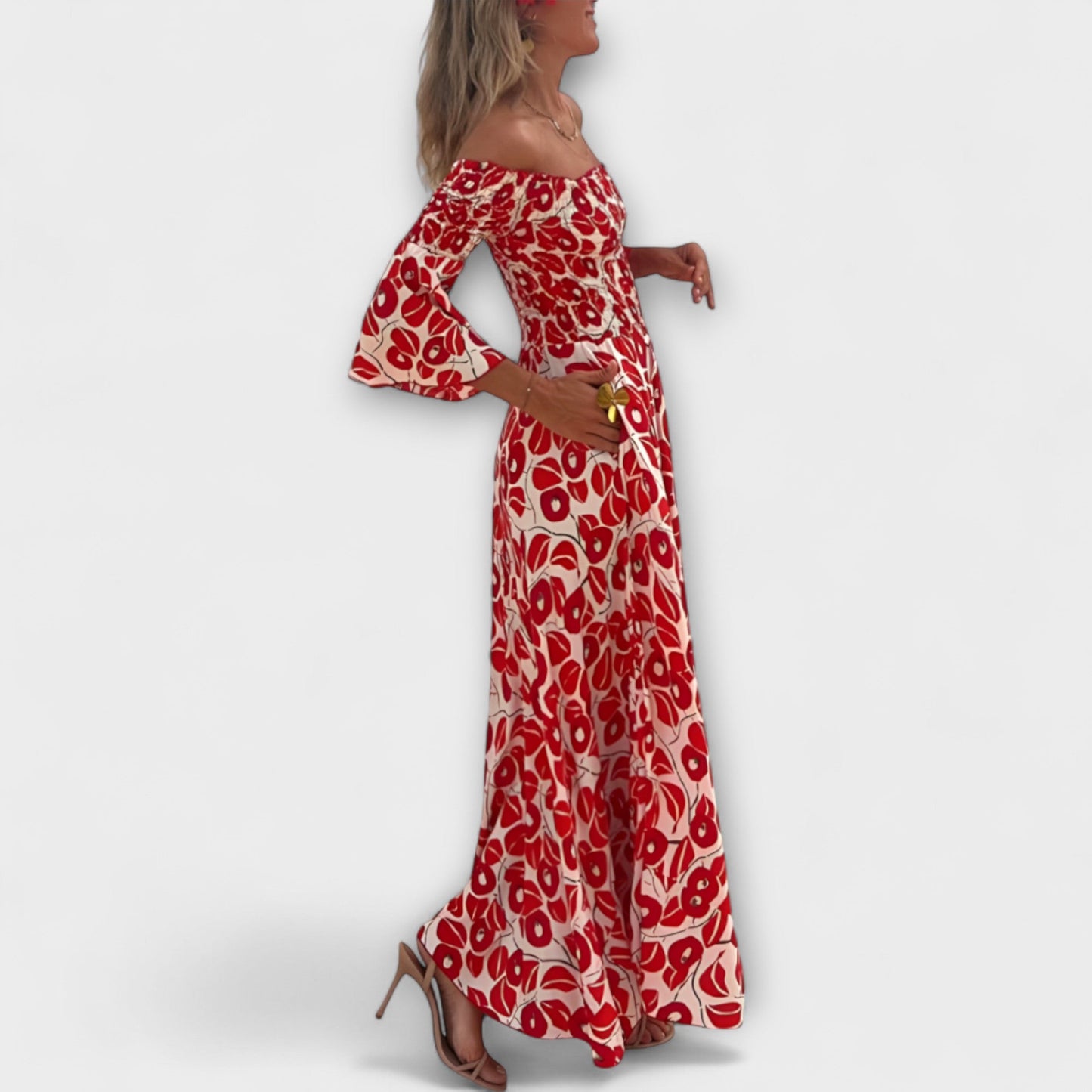 Henrike - Off-Shoulder Kleid mit Meeresblumen