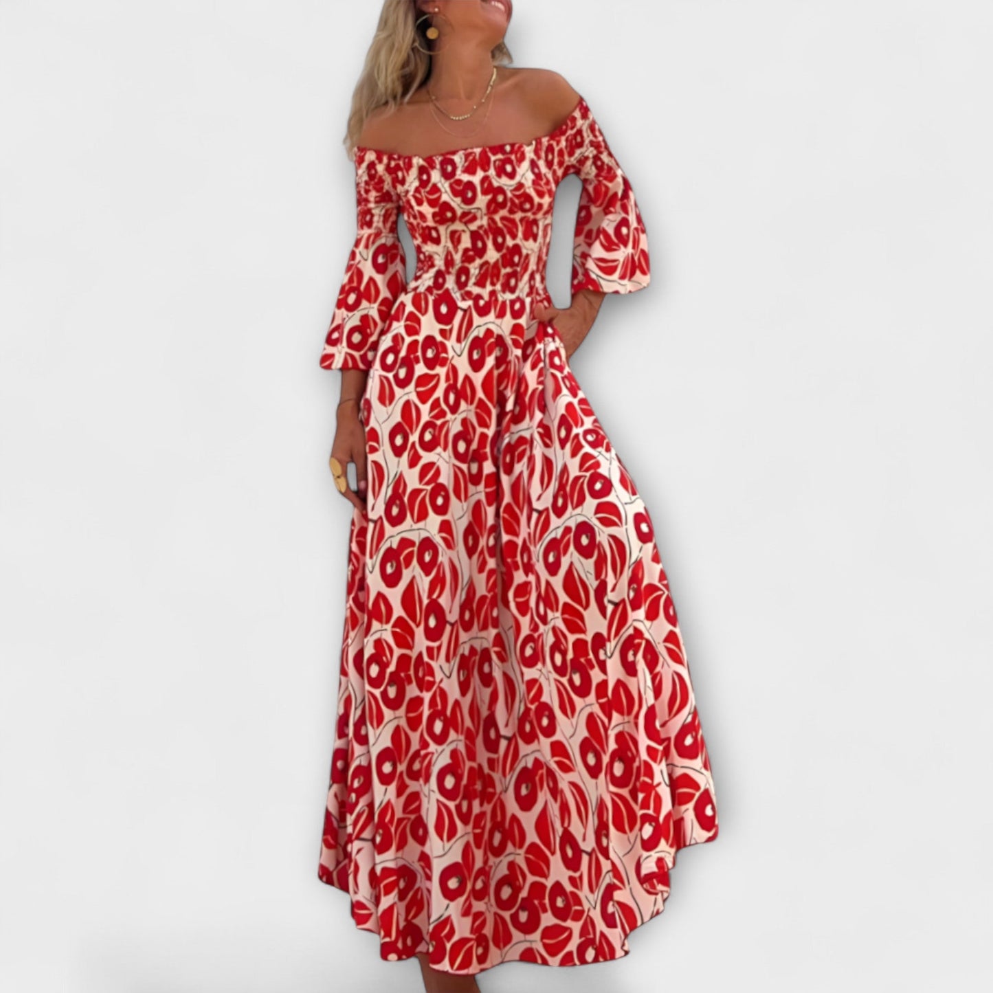 Henrike - Off-Shoulder Kleid mit Meeresblumen