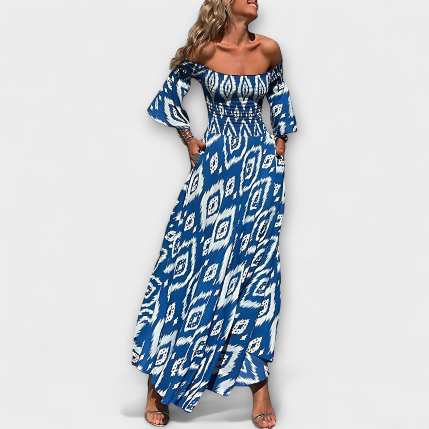 Henrike - Off-Shoulder Kleid mit Meeresblumen