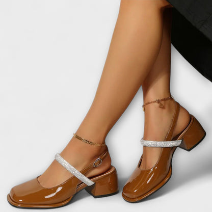 Danach - Mary Janes mit Glitzer-Riemen und Blockabsatz 